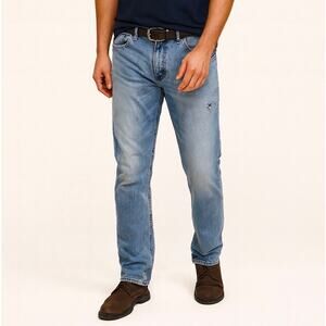 2/$30 American Eagle Slim Straight Jeans Blue Medium Wash Distressed Size 32/32